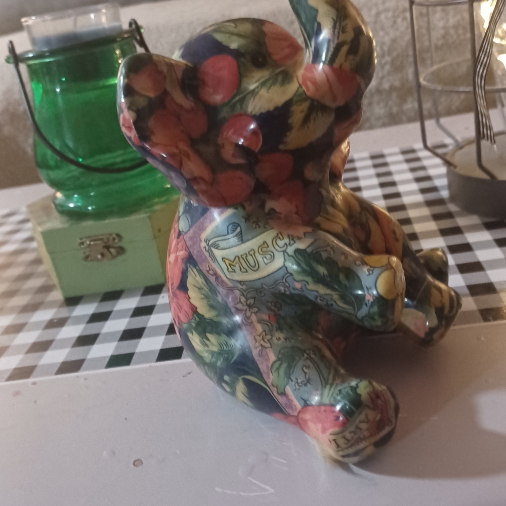 Decorative La Vie Fruits And Florals Elephant Figure 7 Inches Tall